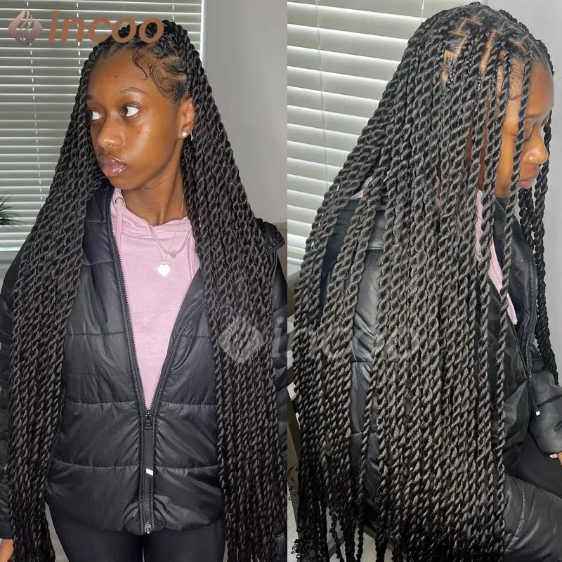 Perruque Full Lace Front Synthétique Tressée Sans Nministériels d pour Femmes Noires, Tresses Capillaires, Tressage Torsadé Sénégalais