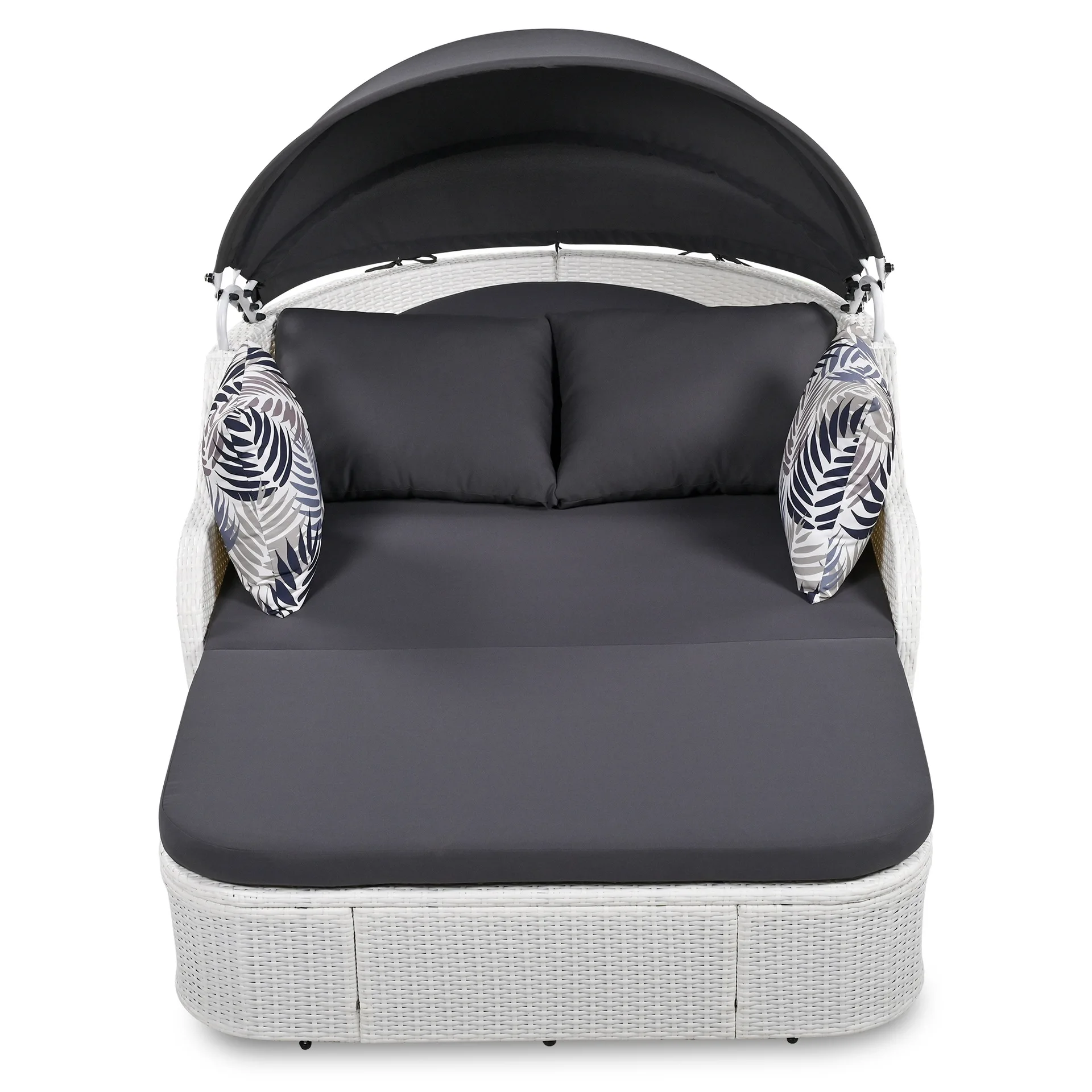 Outdoor Sun Bed Adjustable Ceiling Double Rattan Bed with Grey Cushions