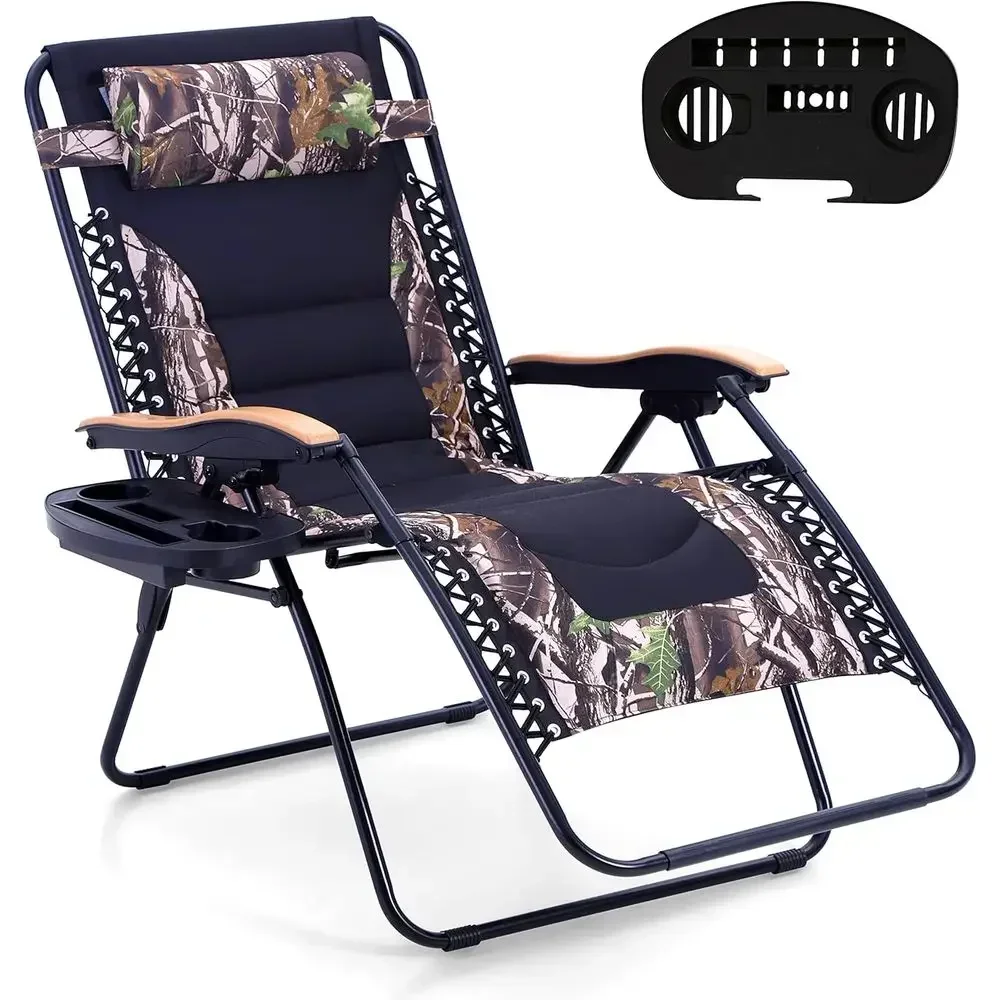 Heavy-Duty Camouflage Oversized Patio Recliner with Cup Holder, Supports Up to 400lbs