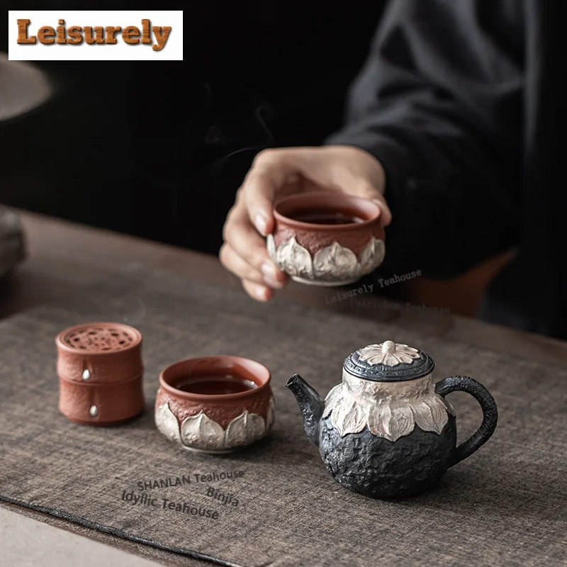 

Gilt Silver Lotus Tea Set Complete Set Handmade Set Of Cups Tea Ceremony Set Household Teapot And Tea Cup Set Teaset Craft Gift