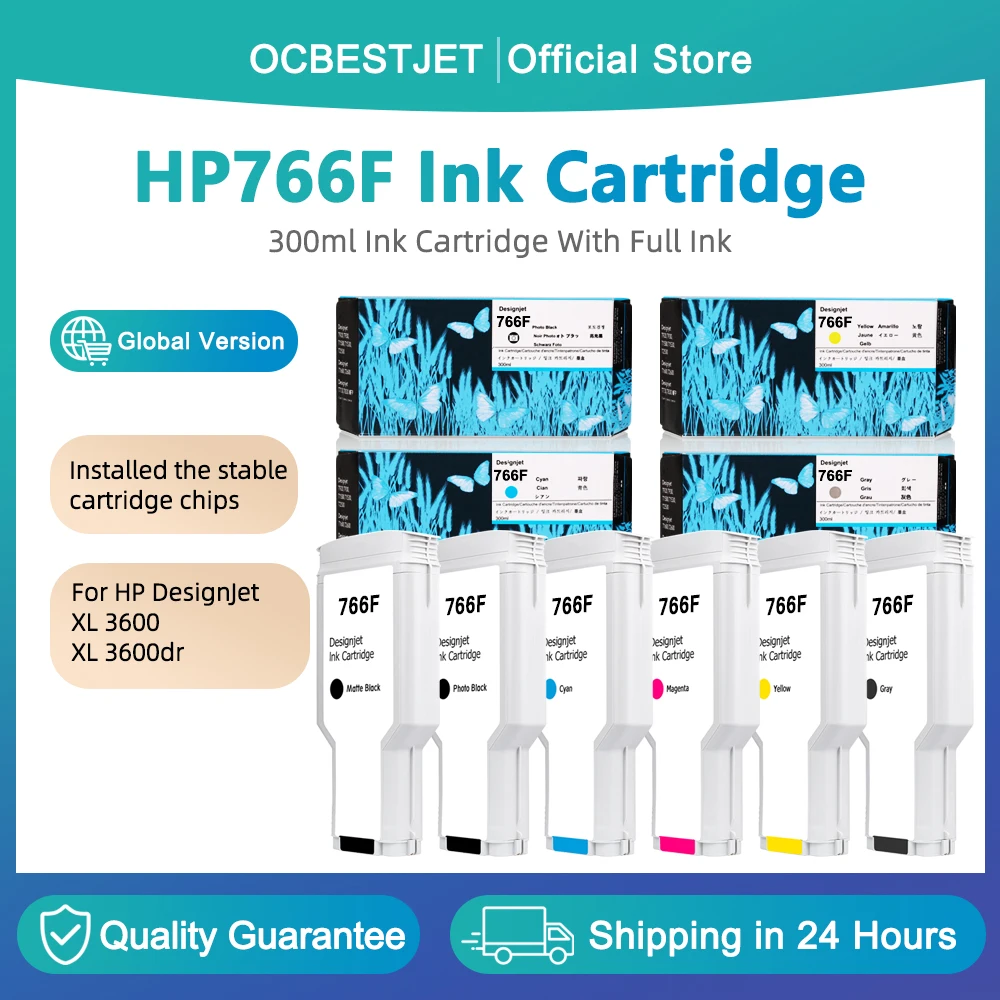 For HP 766F Ink Cartridge 300ML With Full Ink HP766F For HP Designjet XL 3600 3600dr Printer 1XB31A 1XB32A 1XB33A 1XB34A 1XB35A