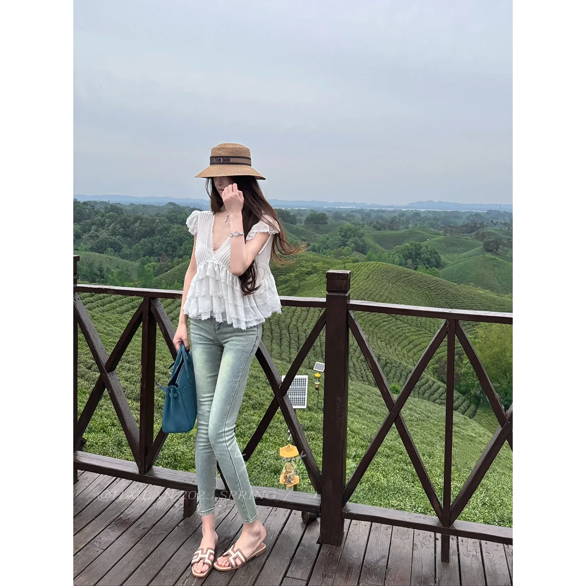 

Retro American Embroidered Pocket Washed Slim Fit Denim Jeans High Waist Tummy Control Nine Points Pencil Skirt Style Women's...