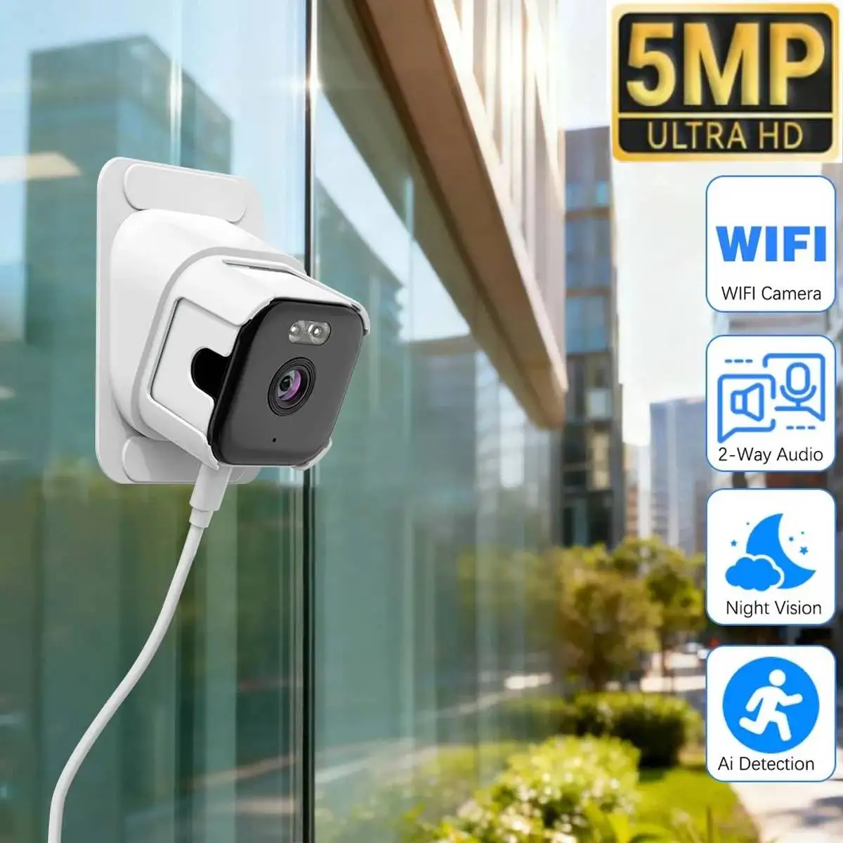 

2K HD Smart Window Camera, 2.4G/5G WiFi Indoor Cameras For Home Security Color Night Vision Motion Detection 24/7 Recording