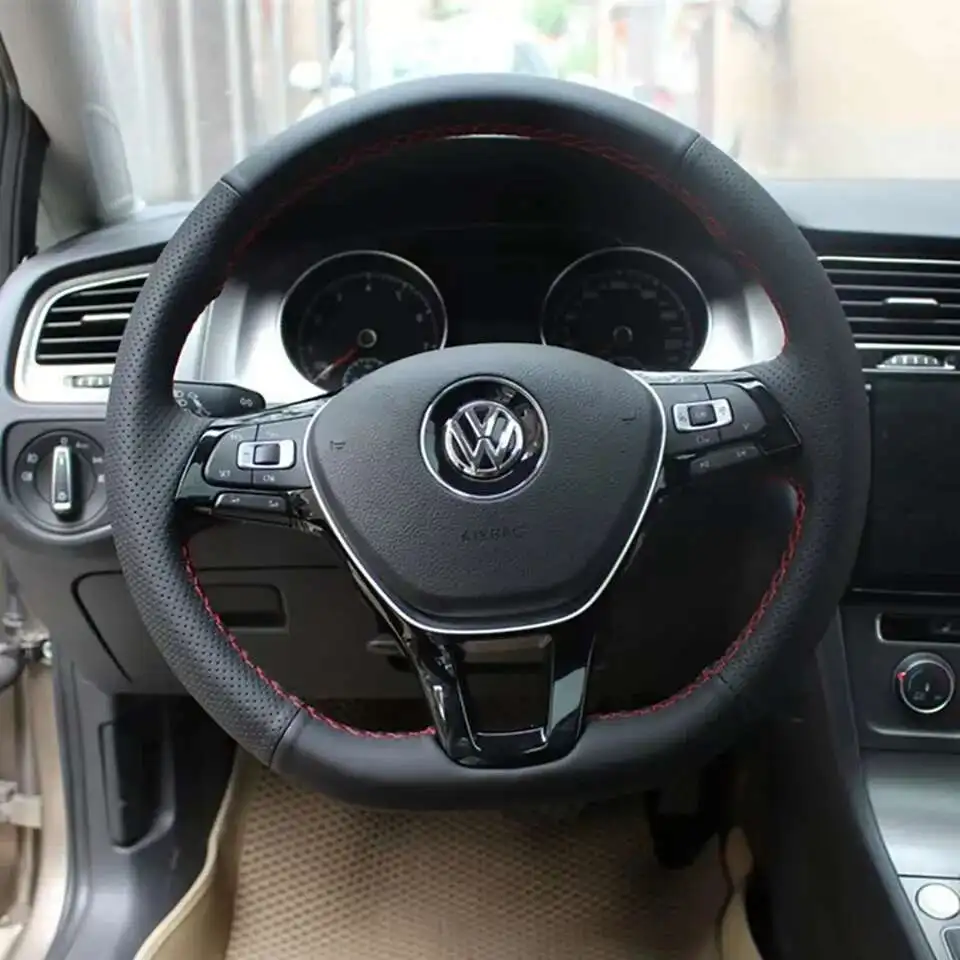 For Volkswagen VW Golf 7 Mk7 Touran Up New Polo Jetta Passat B8 Tiguan AutoInterior Artificial Leather Car Steering Wheel Cover