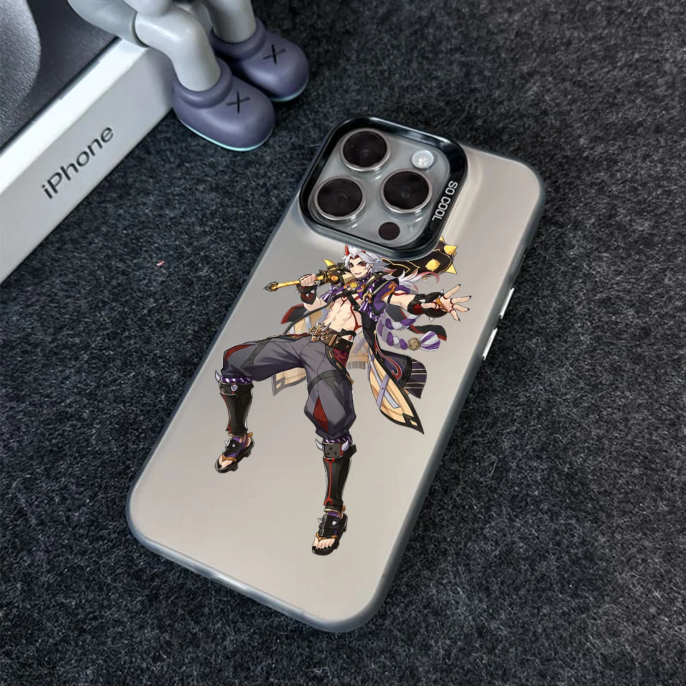 genshin impact Arataki Itto Phone Case Phone Case IMD color silver shell For iPhone 16 15 14 13 12 11 Pro Max Plus