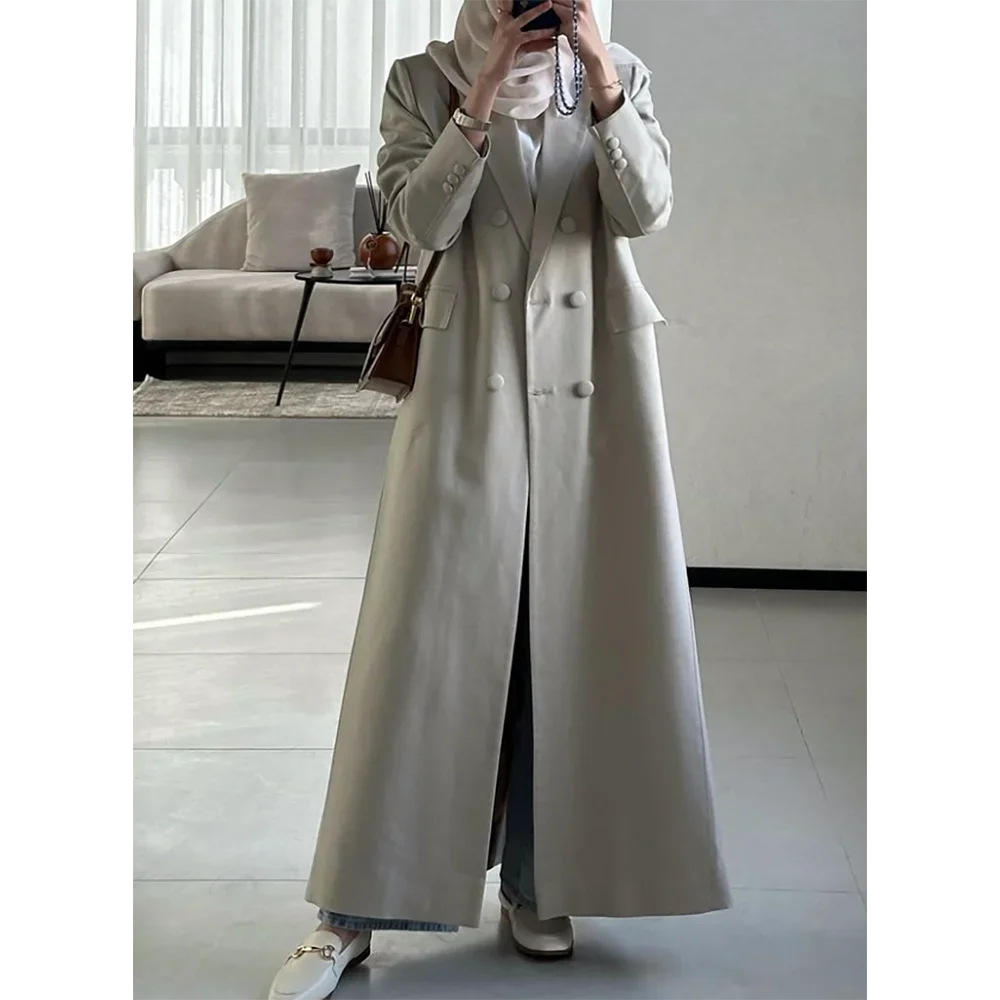 High-end Women Long Blazer Double Breasted Female Daily Coat Formal Ankle Length Dress Saudi Arabian Robe