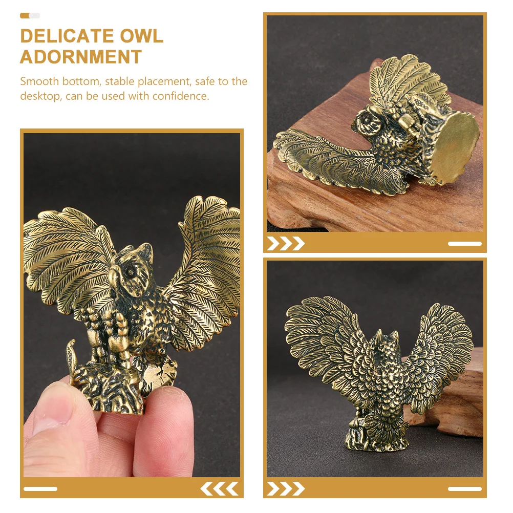 

Owl Copper Figurine Desktop Decor Statue Vintage Brass Adornment Home Office Teahouse Item Durability Stable Placement