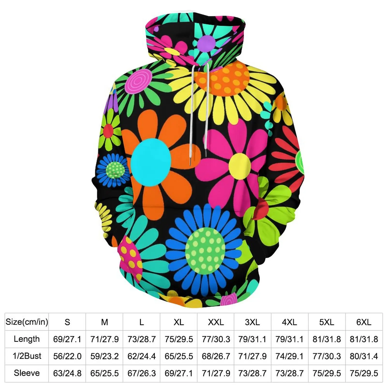 Flower Power Loose Hoodies Retro Floral Print Aesthetic Hoodie Couple Long Sleeve Oversized Street Wear Custom Sweatshirts