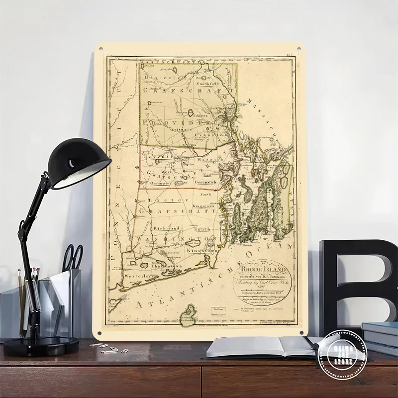 Rhode Island 1797 Poster Customized Vintage Metal Signs Wall Art Retro Tin Plaque for Desk Decor Room Accessories Coffee Bar