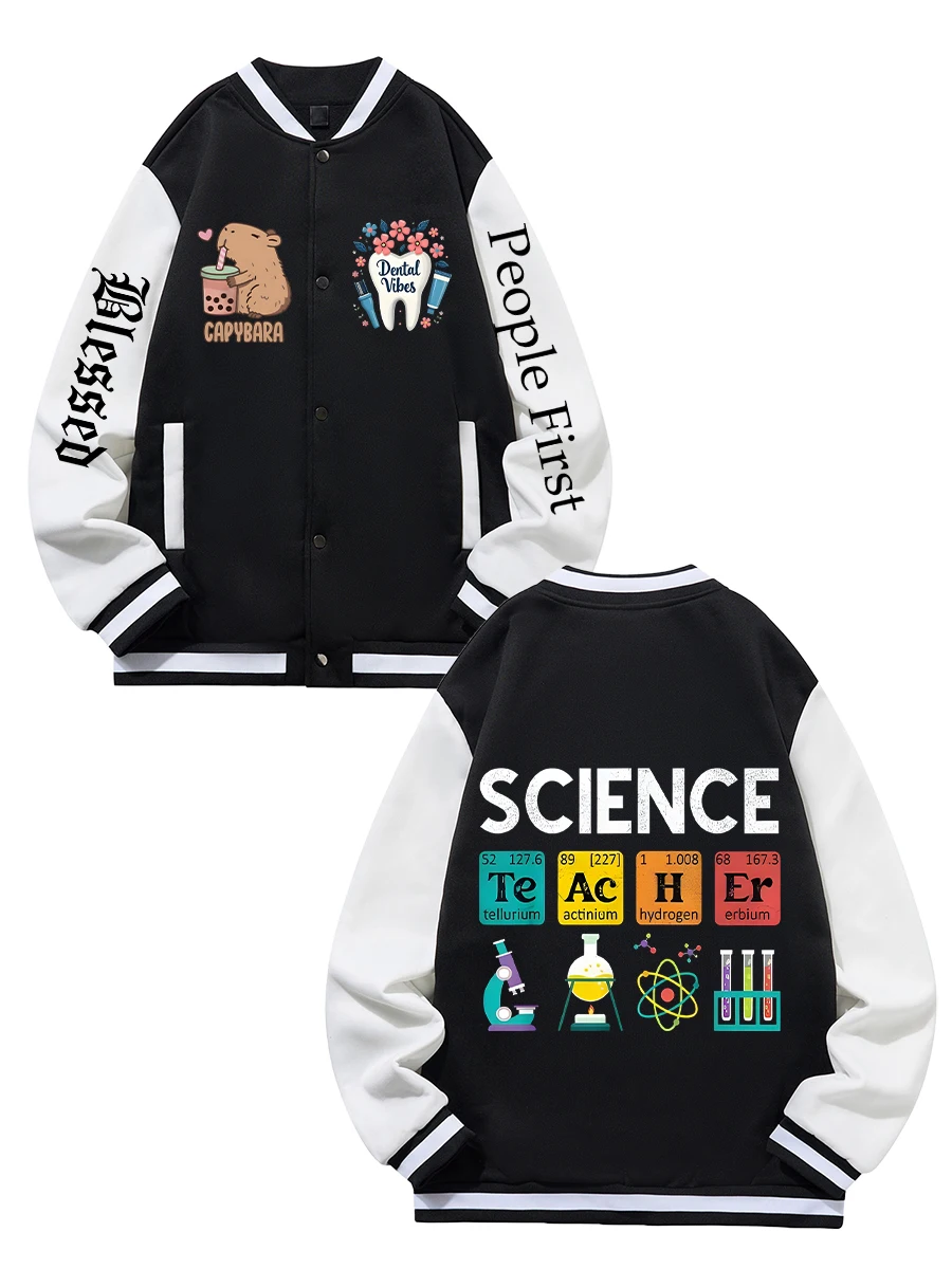 

Black Blue Green Double-sided Christmas Print XS-XXL Unisex Baseball Jacket Streetwear Coat Warm Fleece Soft Jacket