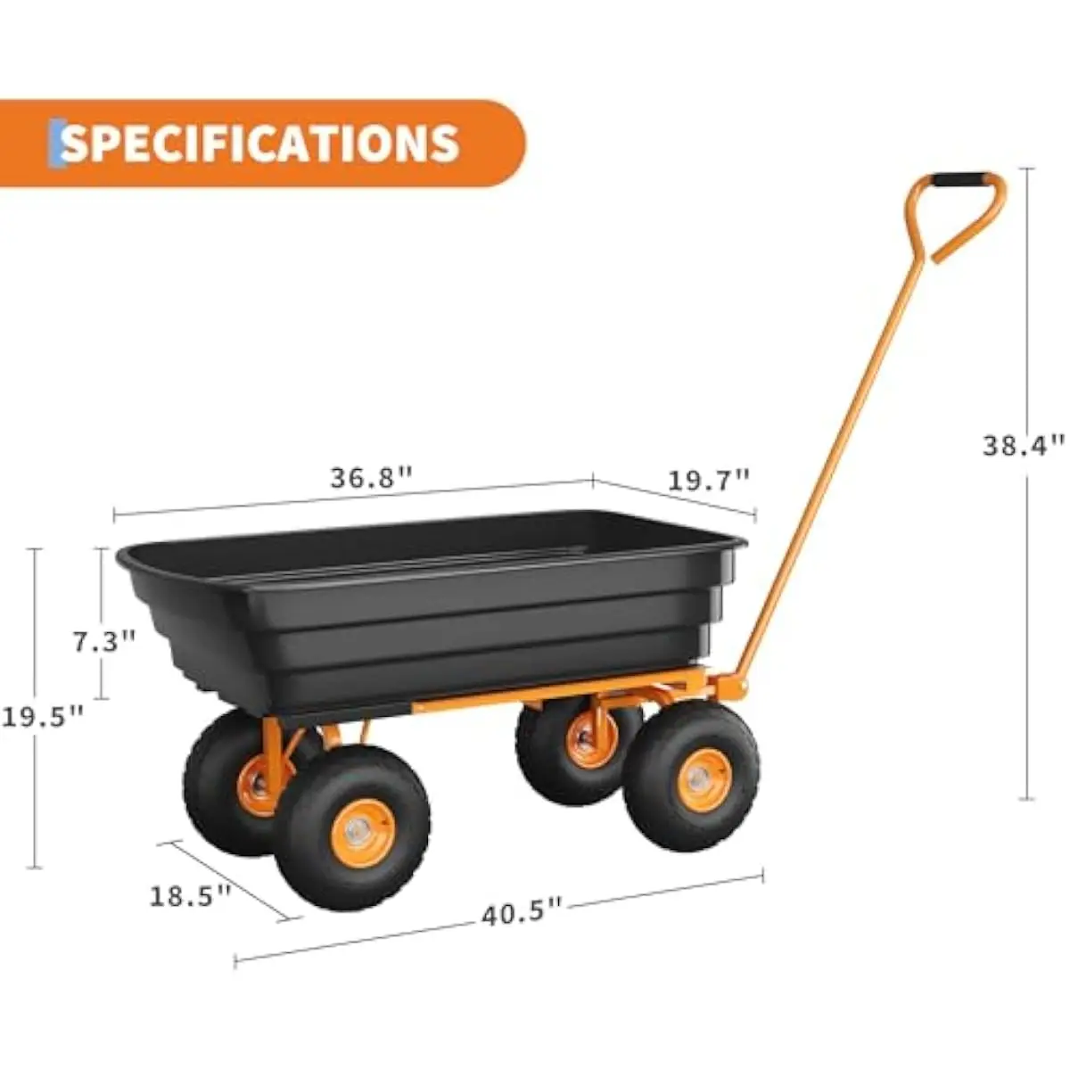 600 Lb Heavy Duty Garden Dump Cart with 180 Pivot Handle, Utility Wheelbarrow Yard Wagon with Quick Release for Lawn Farm