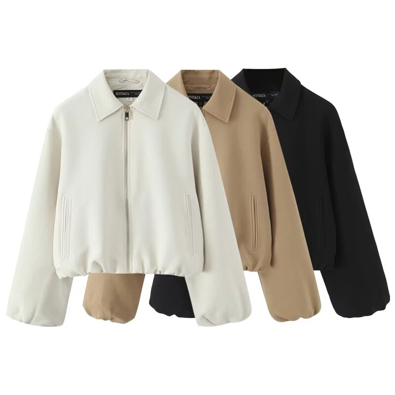 

Autumn Winter Women Short Jacket Coat Zipper Pocket Outerwear Female Lady Streetwear Tops Khaki Black Tops