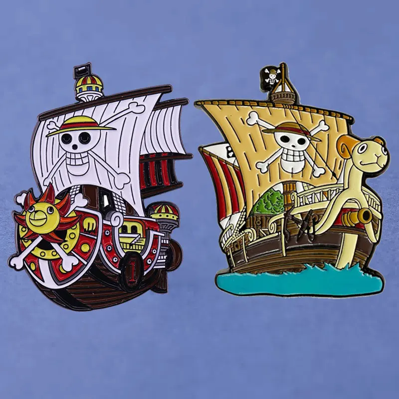 Anime One Piece Going Merry Hard Enamel Pins Collect Thousand Sunny Pirate Ship Metal Cartoon Brooch Backpack Collar Lapel Badge