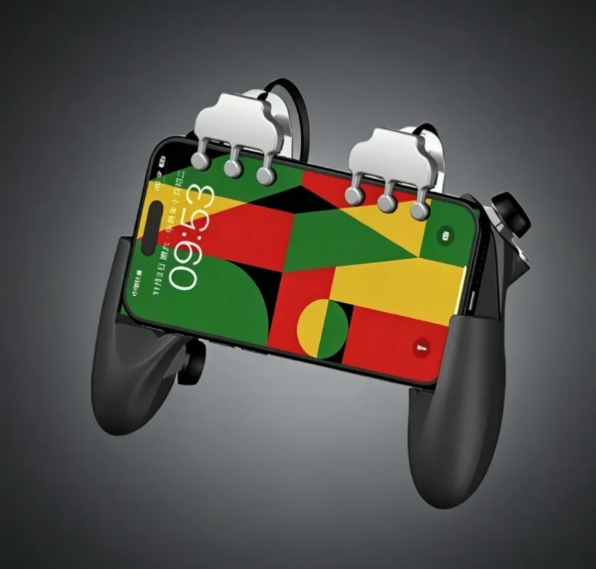 6-Button Mobile Gamepad with Cooling Fan & Continuous Fire, External Trigger Controller for Phones Up to 175mm