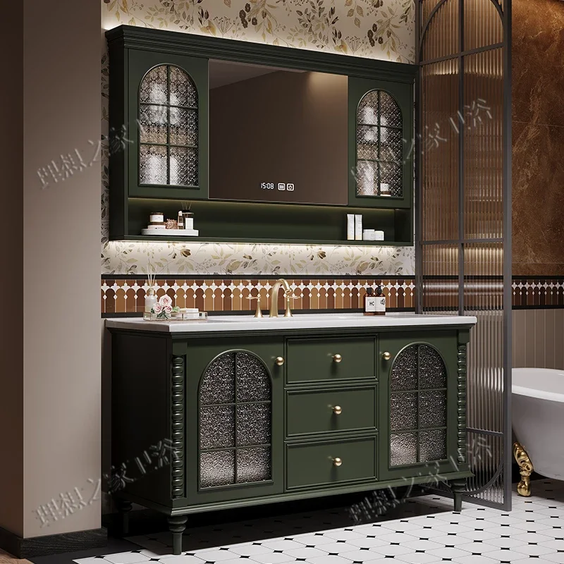 Toiletries Led Lighting Bathroom Cabinets Floor Washbasin Embedded Retro Bathroom Sink Oak Furniture Armário De Banheiro
