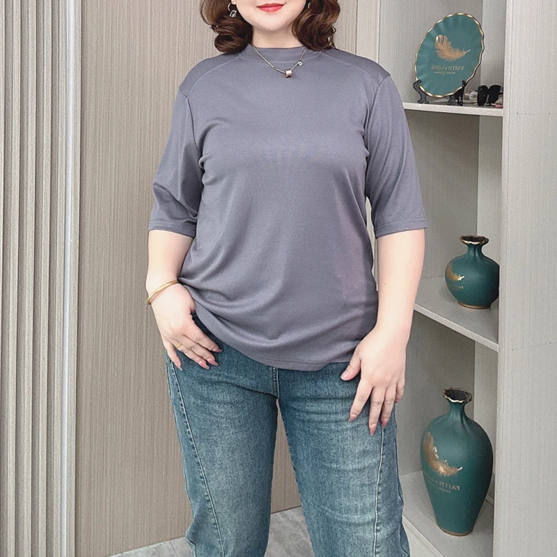 Women's Half Sleeved T-shirt, Solid Color, O-Neck, Stitching, Simple, Casual Tops, Spring, Autumn, New Fashion, Plus Size