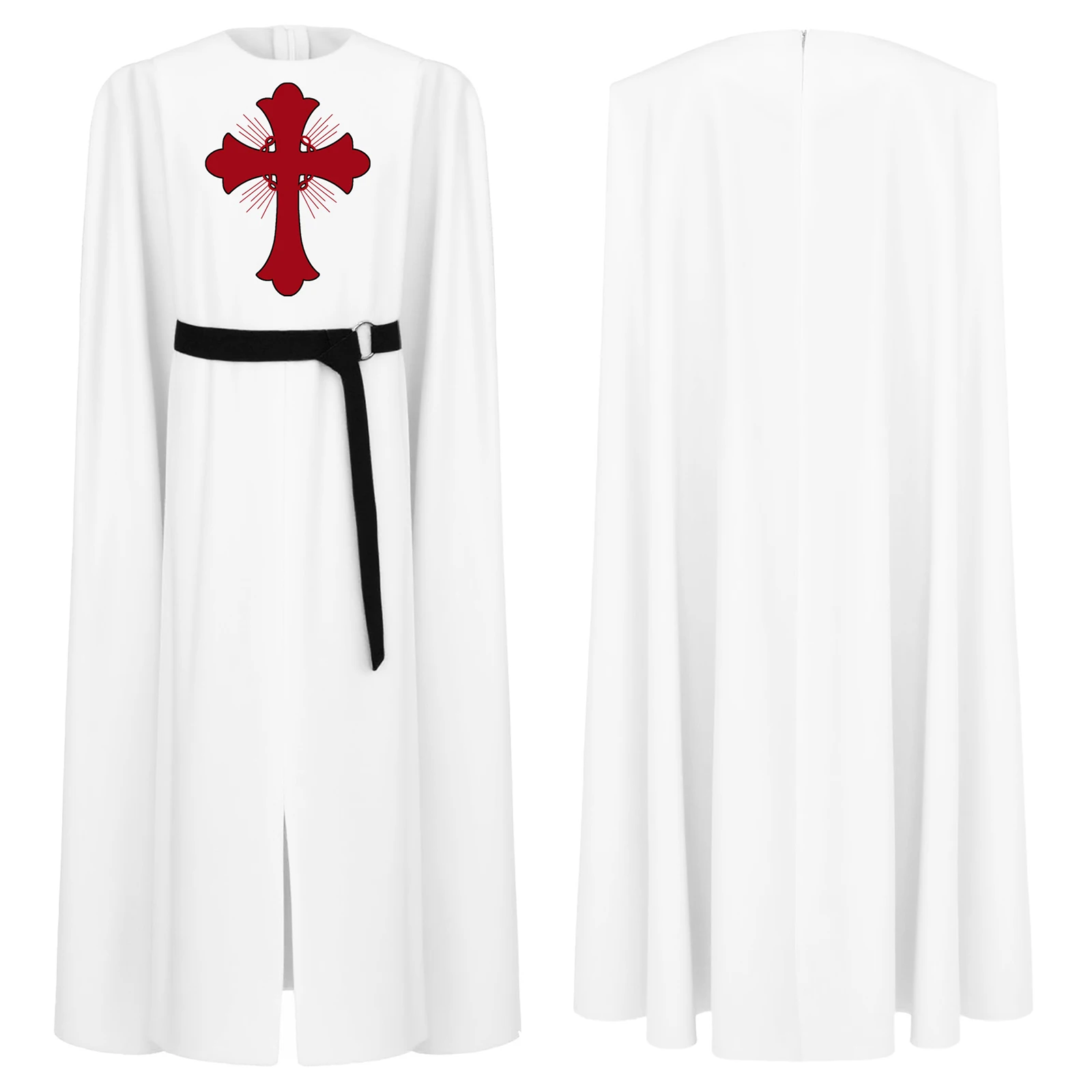 키즈 소년 나이트 모험 의상 통기성 크로스 엠블럼 Romper With Cape Back 지퍼 및 벨트 할로윈 레이브 테마 파티