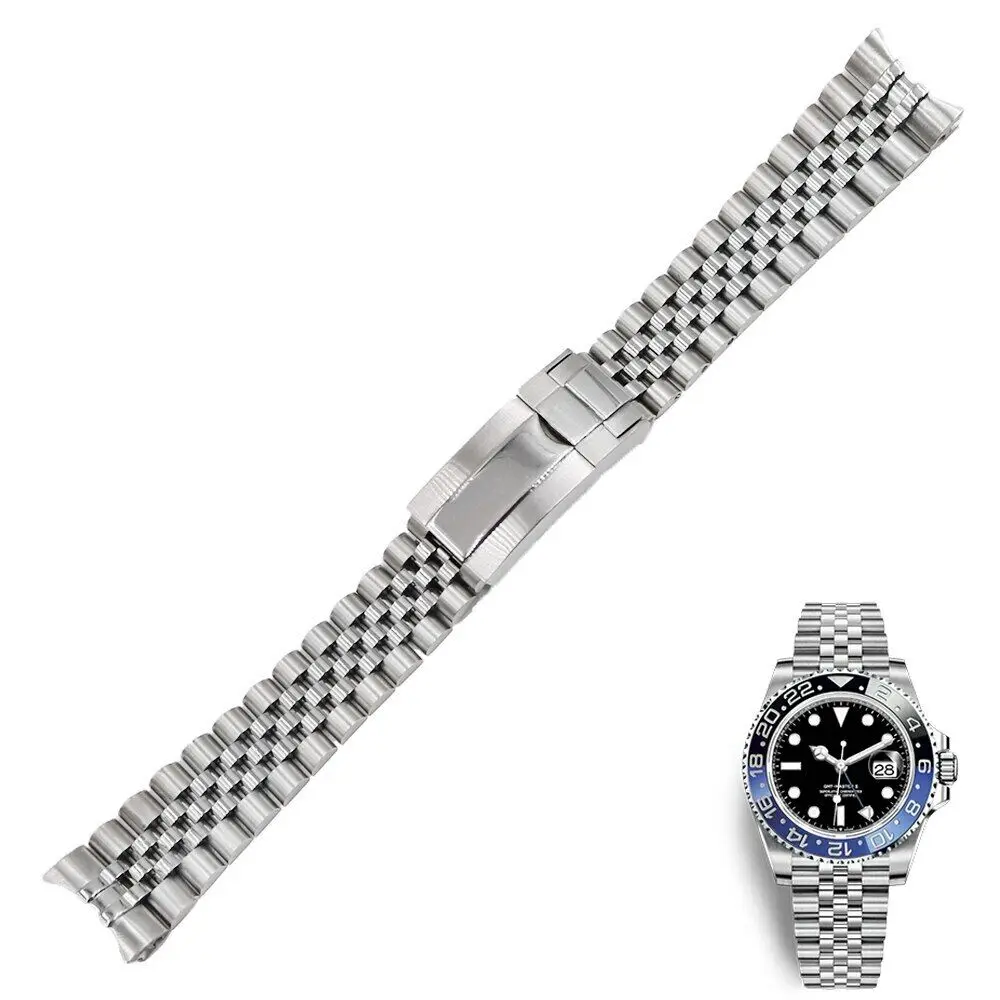 US Stock Tax-Free for Rolex GMT II 116710 BLNR Solid Curved End 20mm Stainless Steel Jubilee Watch Band Strap Deployment Clasp
