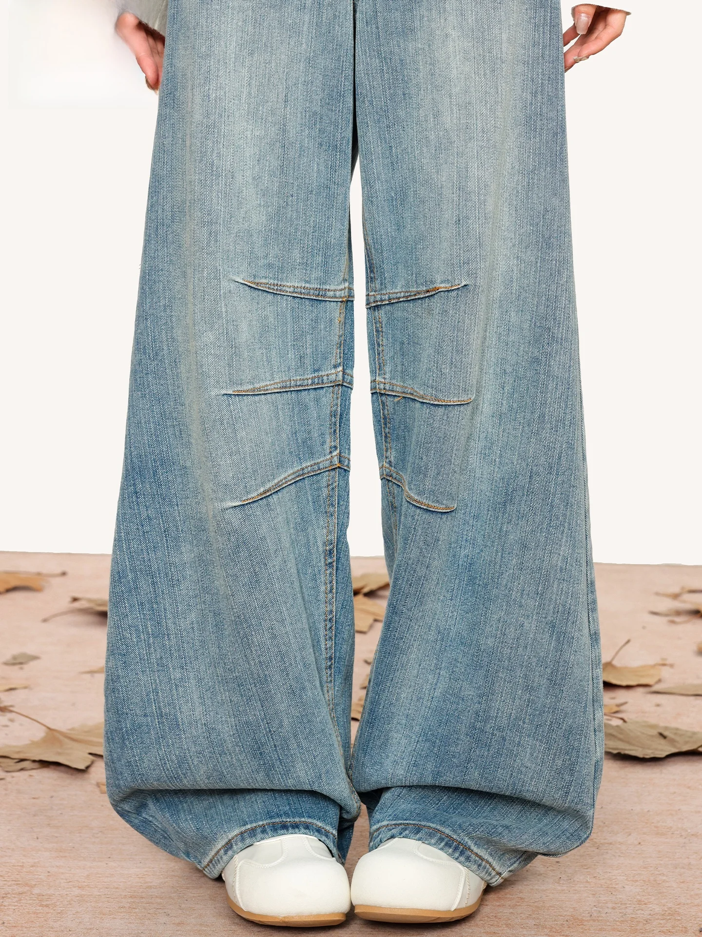 

Женские джинсы с низкой талией и широкими штанинами в американском стиле, светло-голубые, летние, свободные, удлиненные, с эффектом стройности, брюки-клеш