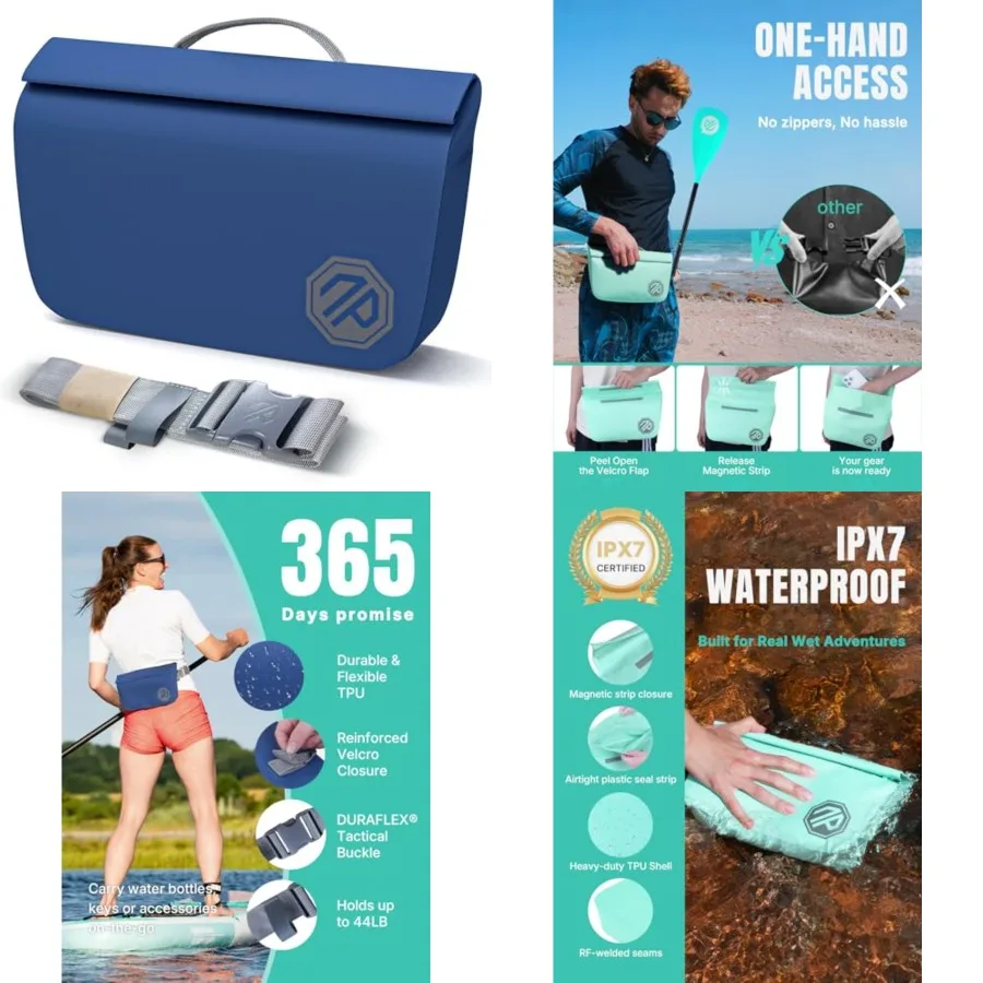 

IPX7 Waterproof Fanny Pack with Magnetic One-Hand Closure, Durable Waterproof Dry Bag Kayaking Accessories, Paddle Board, Beach