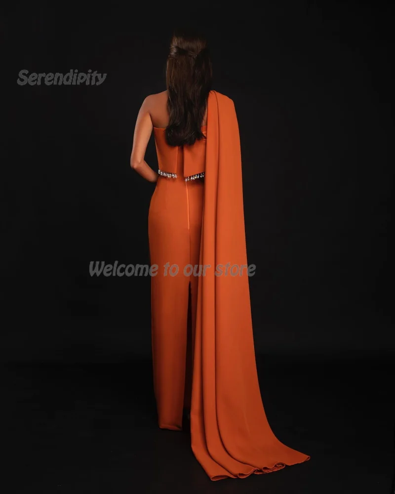 Serendipity Trumpet Saudi Arabia Evening Dress Floor-Length One-Shoulder Crystal Orange Cocktail Prom Gown For Slim Sexy Women