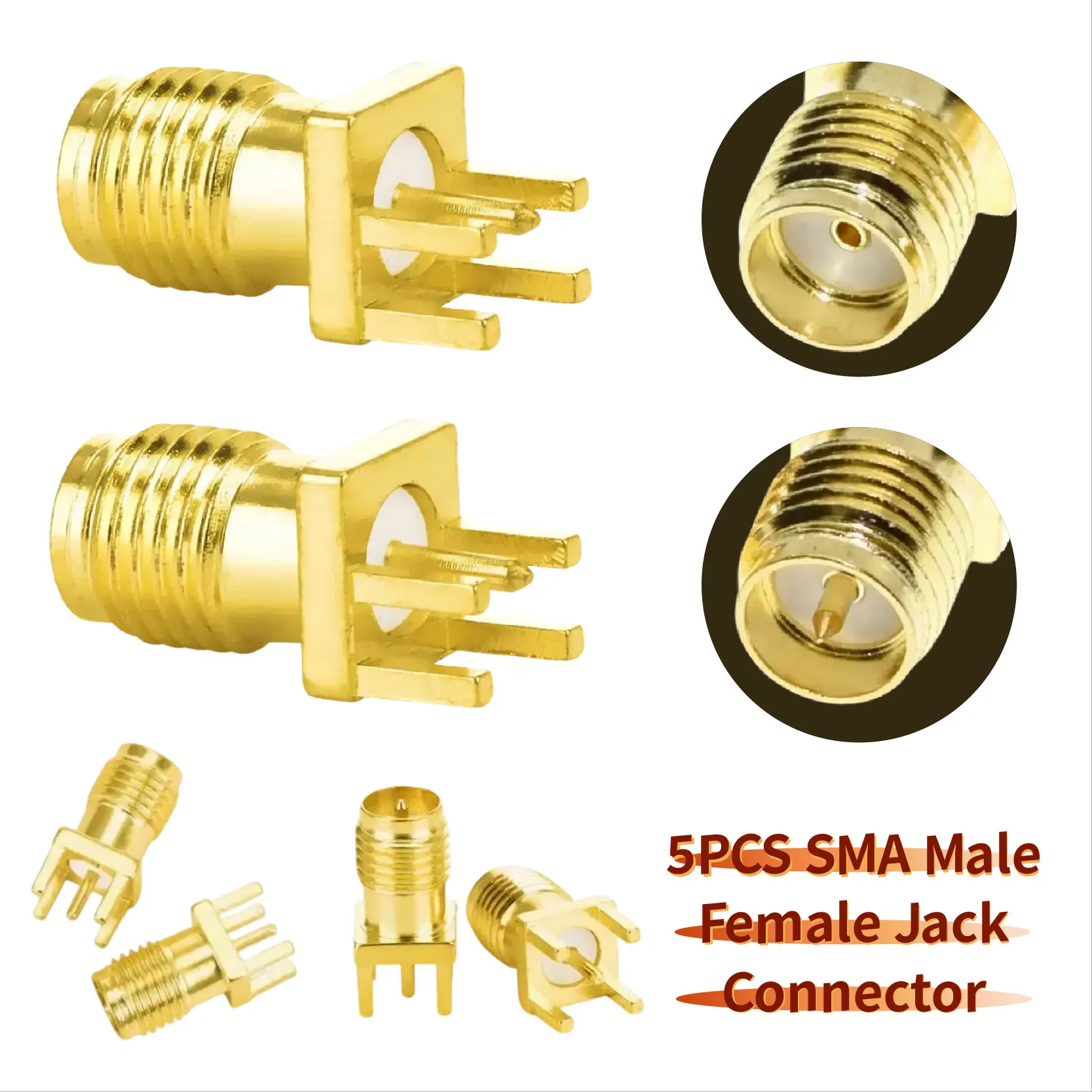 RF Copper Connector Plug Socket for 1.6mm Nut Edge Clip SMA Female Jack Male Plug Adapter Solder Edge PCB Straight Angle Mount