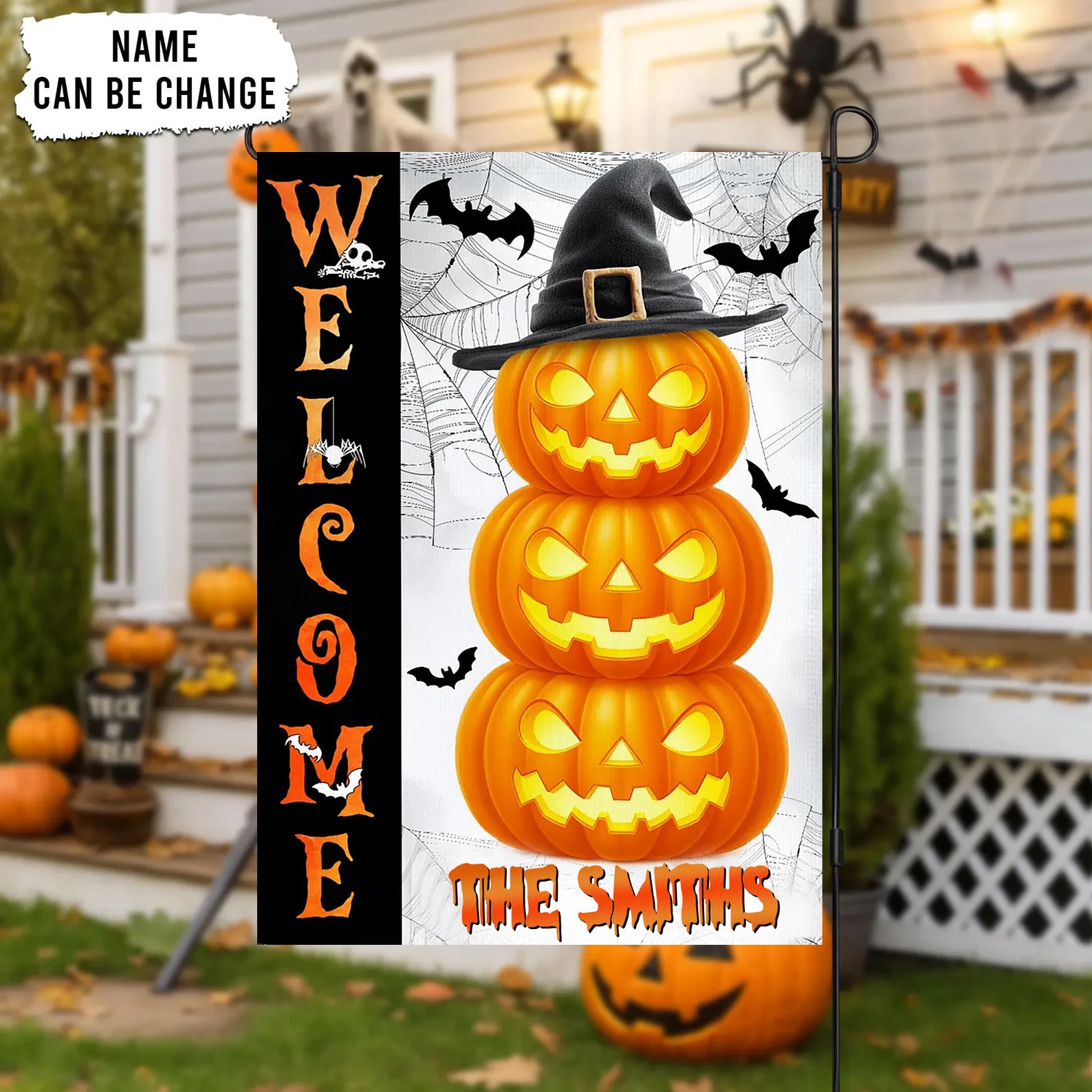 

Customized Halloween Flag Garden Flag Outdoor Banner Personalized Flags Family Name Pumpkins Double Sided Halloween Porch Decor