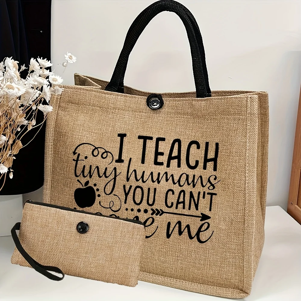 حقيبة يد نسائية أنيقة بطباعة حروف بسعة كبيرة قطعة واحدة - حقيبة يد نسائية أنيقة للمعلمين والسفر والشاطئ والتسوق