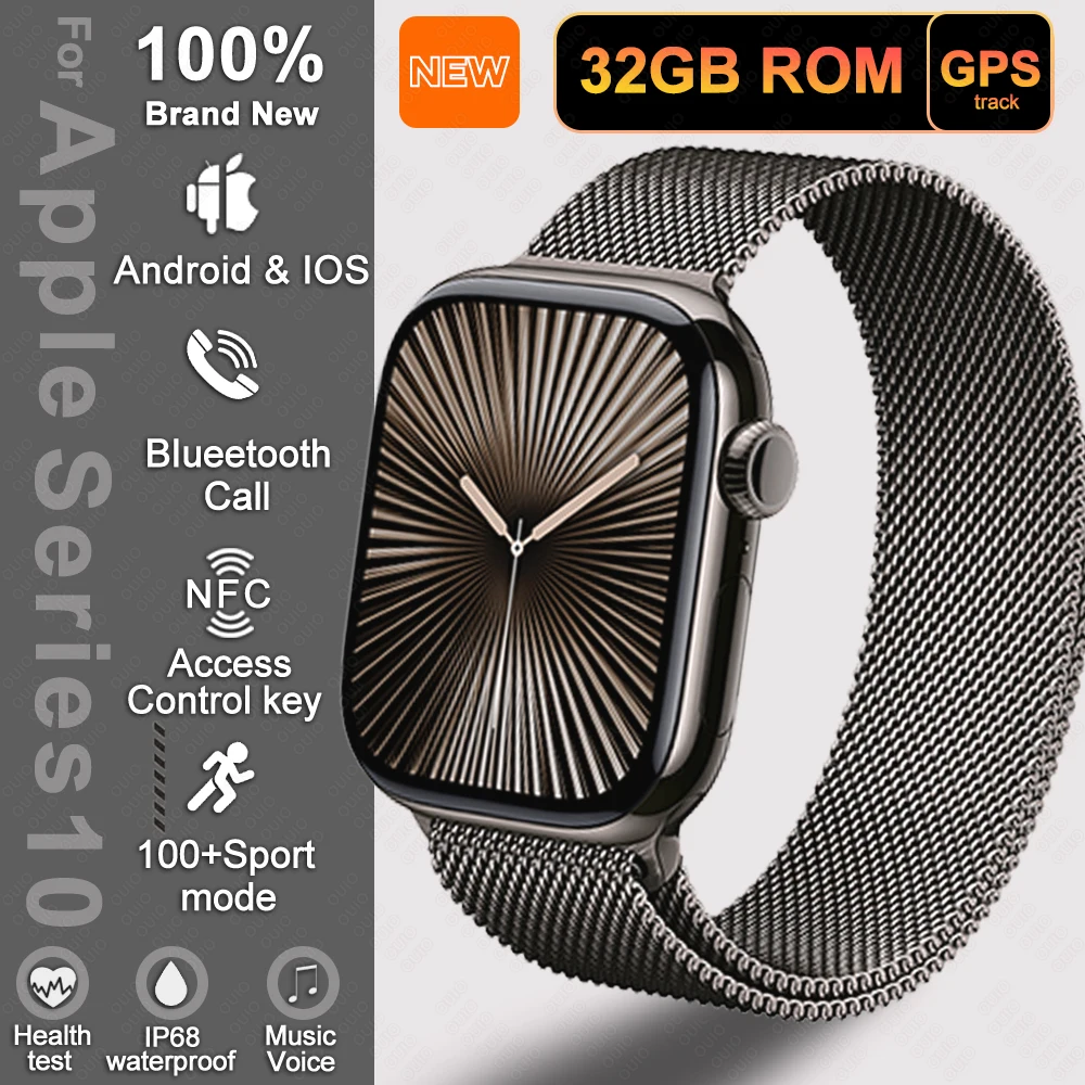 

2025Новинка для Apple iOS DT Watch Series 10 GPS SmartWatch 32 ГБ Память HD AMOLED Музыка 3D Surround Bluetooth Вызов умные часы Женские