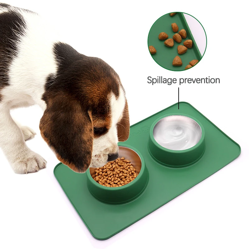 

Practical Removable Double Cat Bowl with Non-slip Silicone Mat Washable Large Capacity Dog Food Bowl Feeding & Watering Supplies