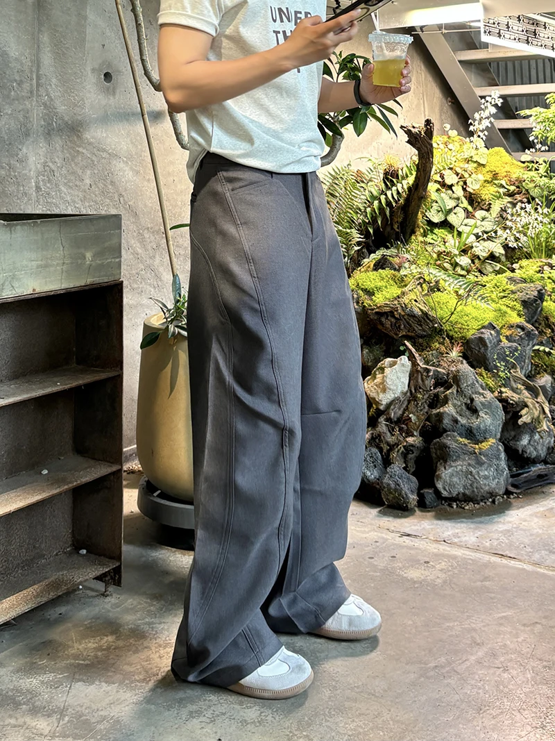 

Ay повседневные брюки мужские свободные прямые брюки с широкими штанинами плиссированные повседневные брюки винтажный американский дизайн свободного покроя длинные...