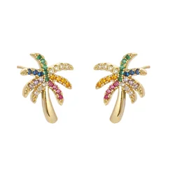 Crystal Beach Palm Tree Dangle Earrings Tropical Jewelry for Women
