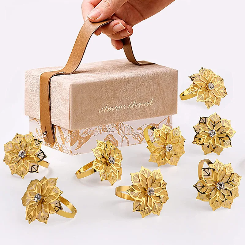 Anéis de guardanapo de metal floral rosa jantar festa de casamento favores festa de natal restaurante guardanapo anéis decoração de mesa 2025 novo