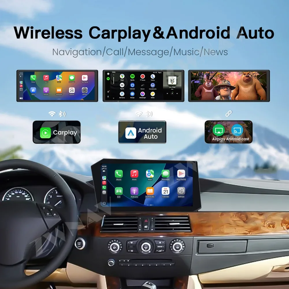 Car Stereo 12.9 Inch Android 14 for BMW 3 5 Series 2005-2012 GPS Wireless CarPlay Android Auto Hi-Res Audio Plug and Play System