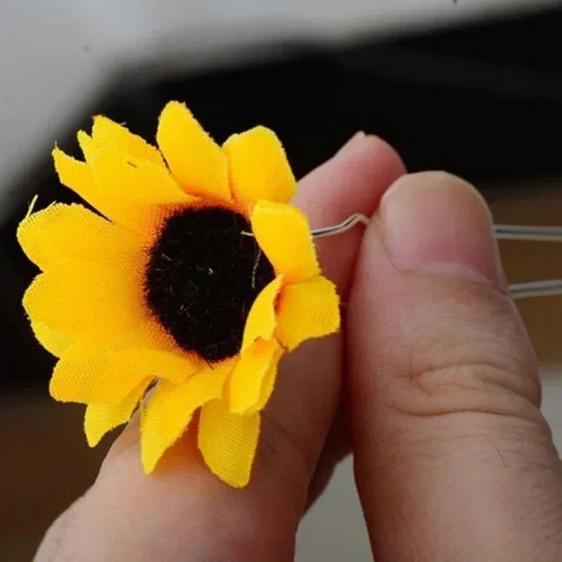5PC Fashion Yellow Flower Hair Pin Clips U-shaped Hair Clips Sunflower Bridal Wedding Hair Jewelry Accessories Holiday Party