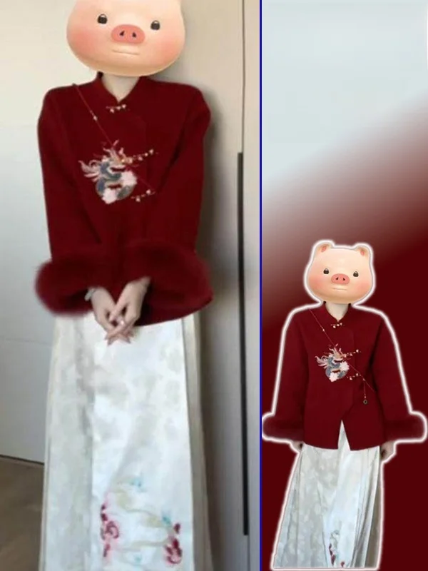 

Женский шерстяной комплект больших размеров: пальто и юбка, с воротником-стойкой, на пуговицах, средней плотности, модный весенний наряд