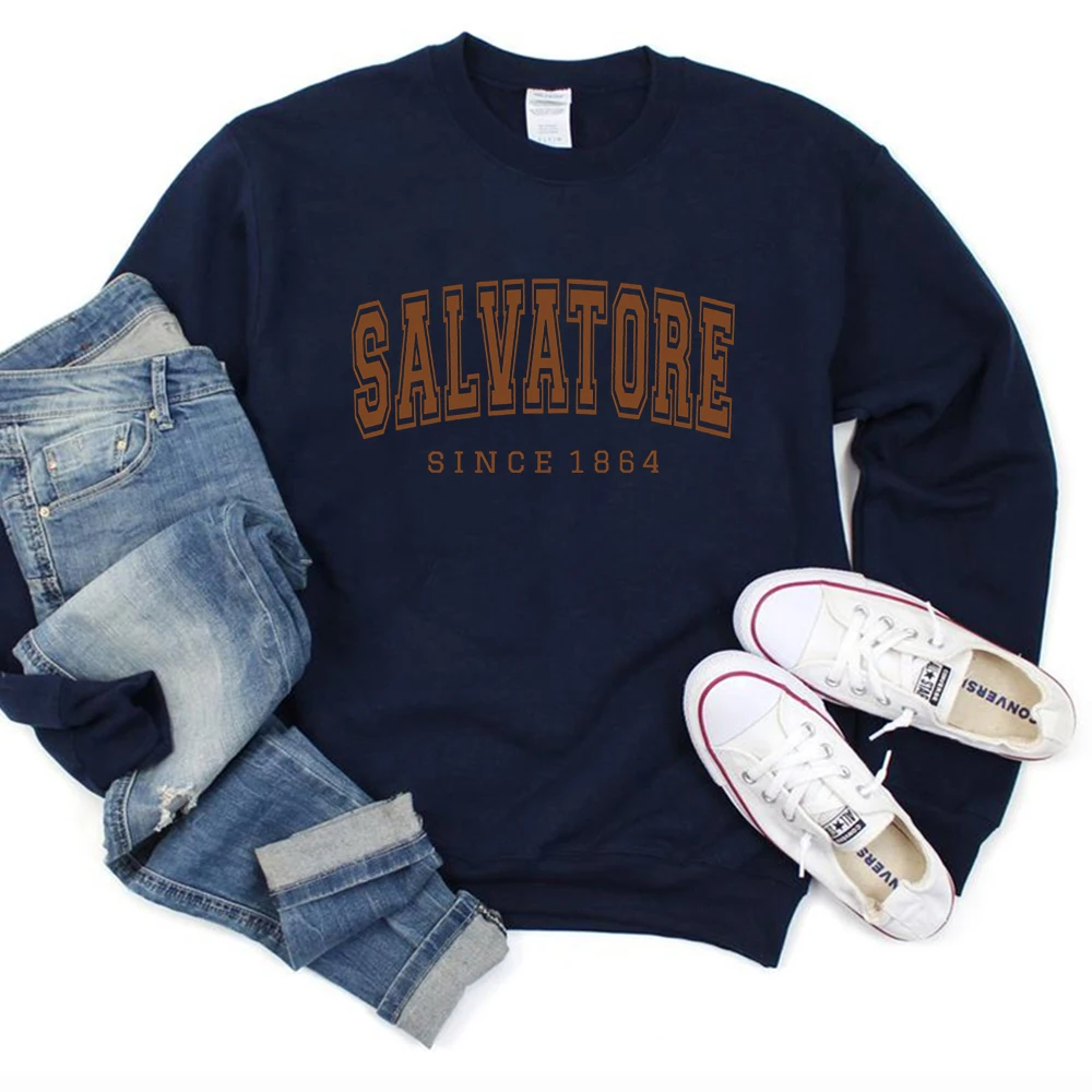 Salvatore Since1864-Sweat-Shirt à Capuche Vintage à Col Ras du Cou, Vêtement à Motif de Mystic Falls, Vampire Diaries, Pull TVD Damon Stefan, GérTop