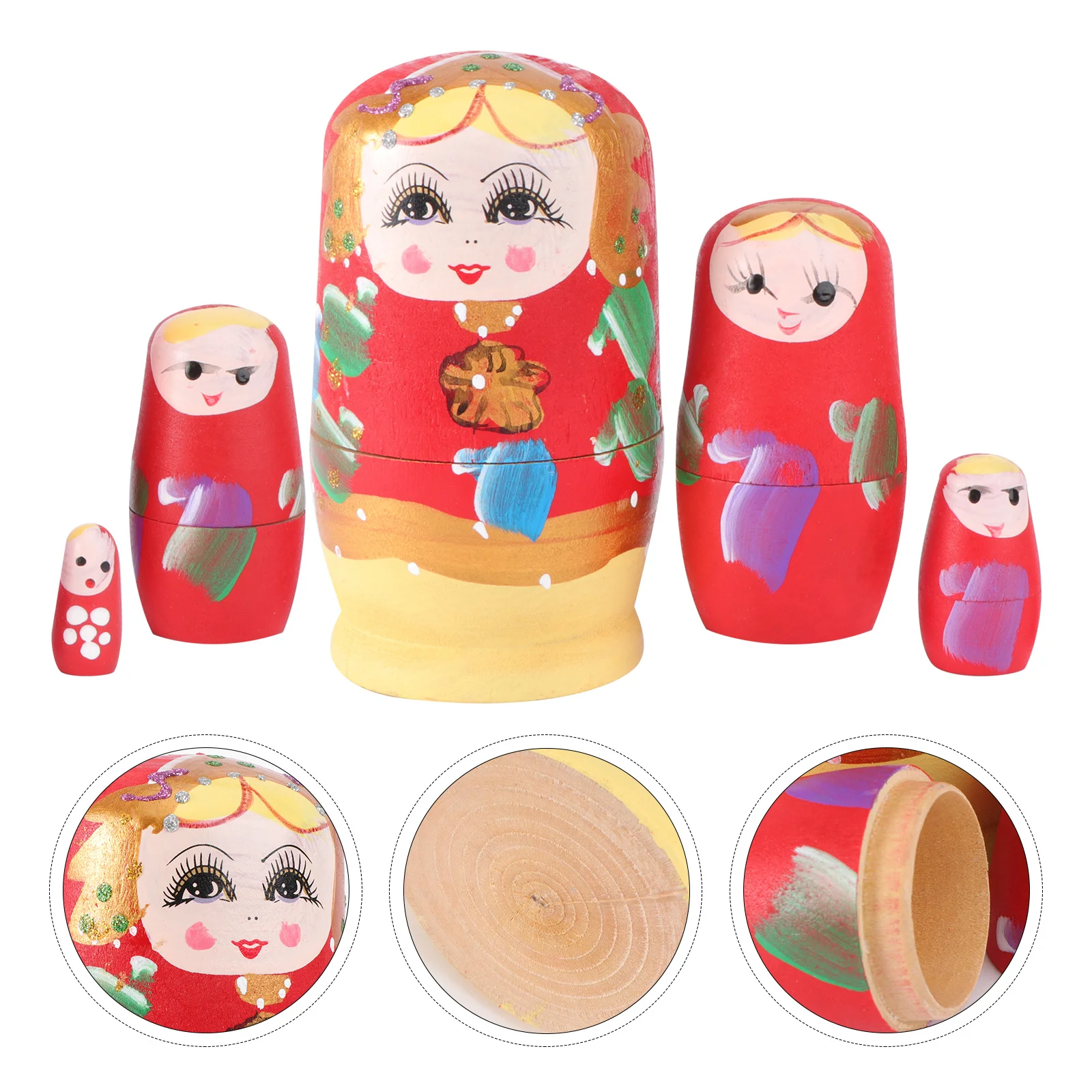5 قطعة مجموعة التعشيش الخشبية الروسية نمط الكرتون الحلي الزخرفية صندوق مجوهرات حامل الحلوى لعبة التعشيش