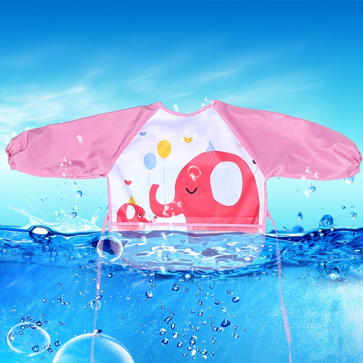 

Pink Elephant Waterproof Apron for Children 0-3 Years Reusable Smock Protective Clothes Quick Drying Easy to Wipe