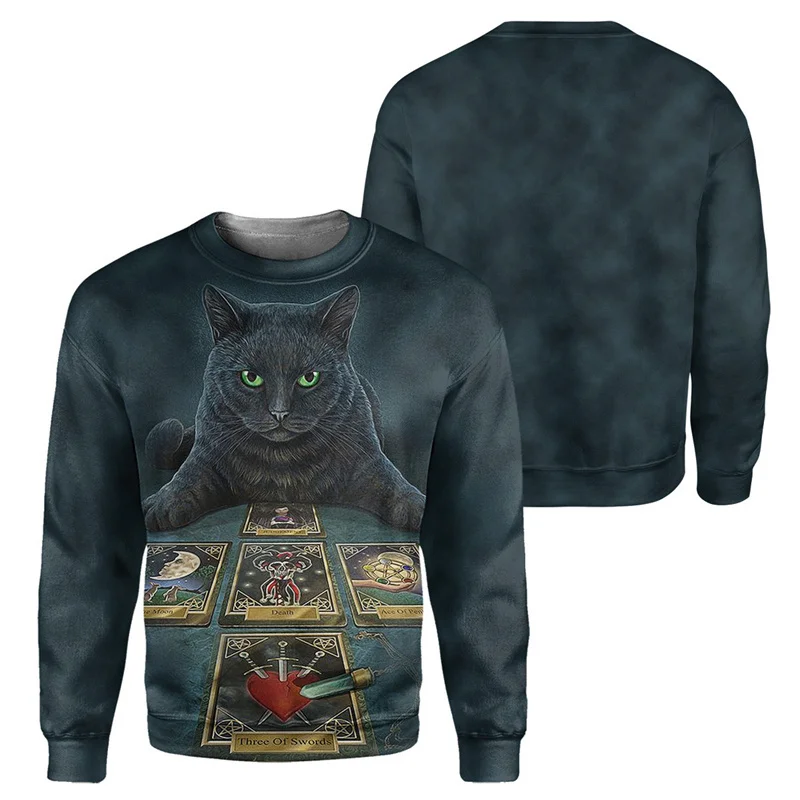 

3D Funny Cat Print Men's Round Neck Sweatshirt Loose Comfortable Long Sleeve Pullover Autumn Winter Outdoor Daily Casual Clothes