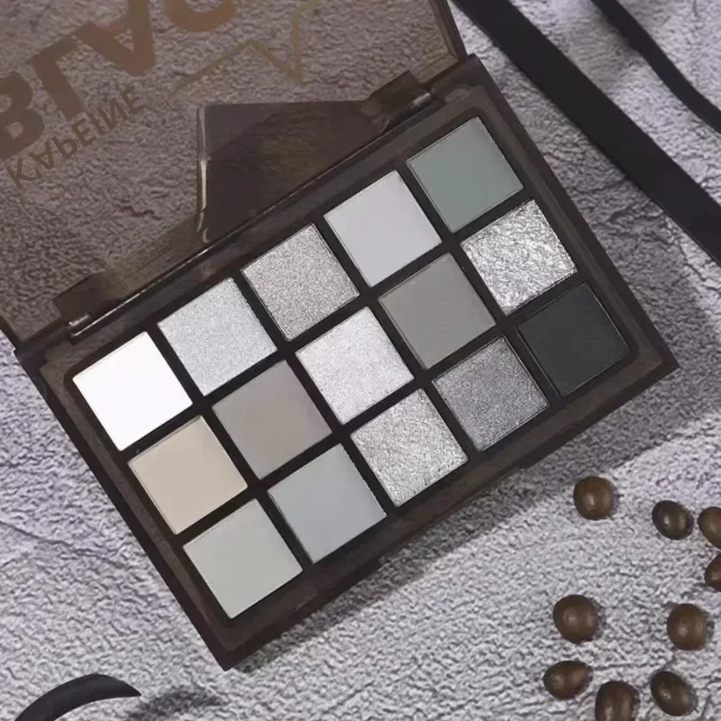 Black Smoky Eyeshadow Palette 15 สี Cool Toned Eye Shadow โลหะ Pearlescent Matte Silver Lasting Eye Pigment แต่งหน้า