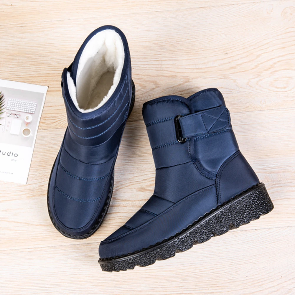 أحذية نسائية دافئة من الفرو القطيفة مقاومة للماء أحذية شتوية للثلج مع خطاف وحلقة هدايا مبطنة بالقطيفة للأصدقاء الأم