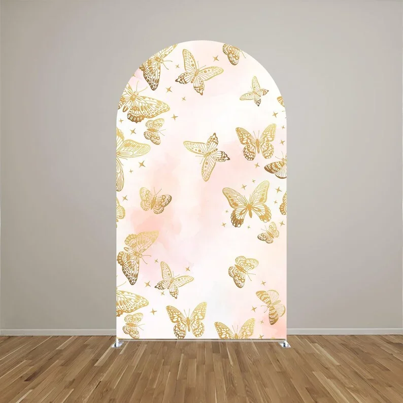 Mehofond قوس خلفية غطاء الزهور فراشة الأميرة حفلة عيد ميلاد الذهب الوردي الرخام فتاة استحمام الطفل ديكور خلفية الصورة