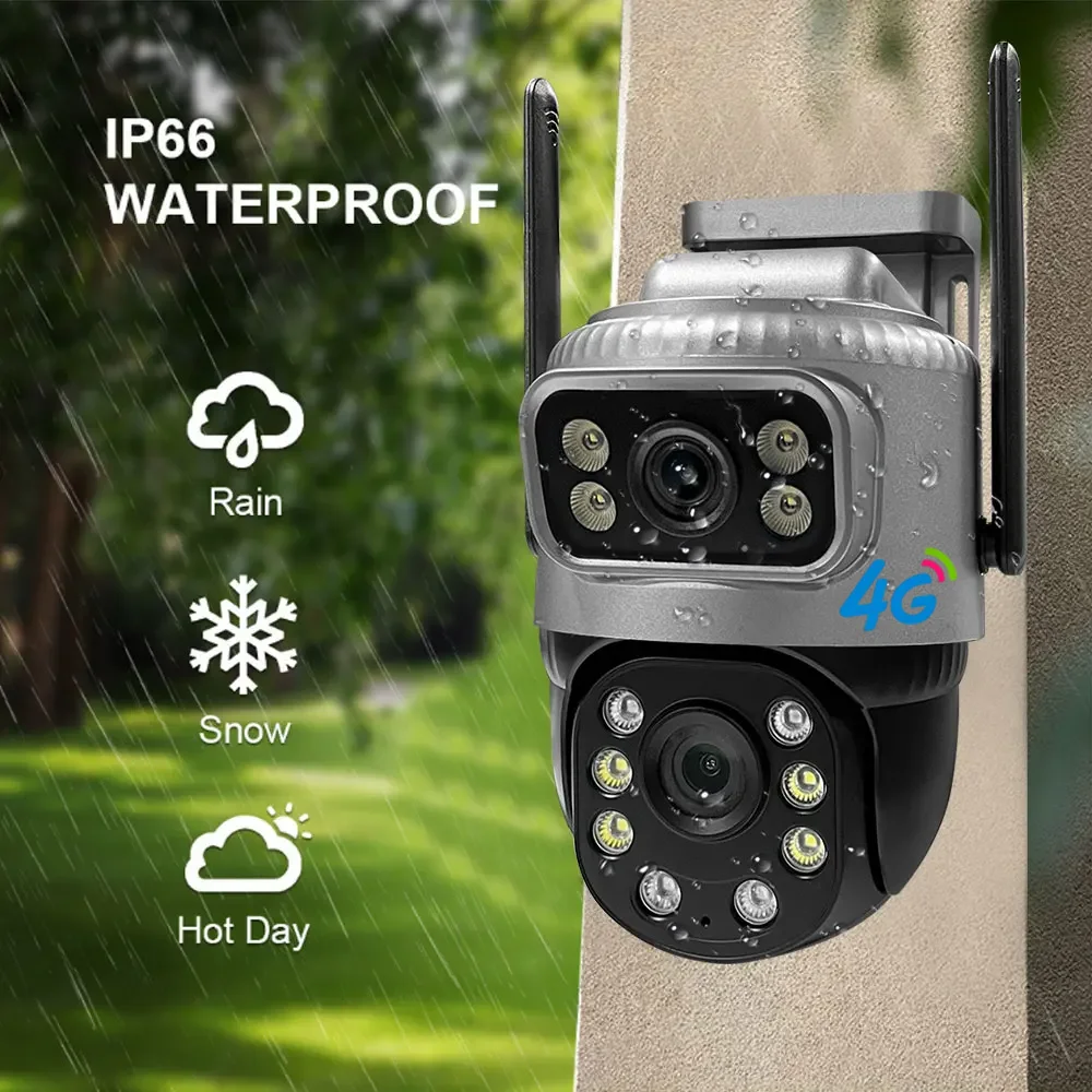 4G IP Camera With Sim Card 8MP 4K Dual Lens Outdoor Surveillance Monitor Webcam Night Vision Smart Home CCTV Security Protection