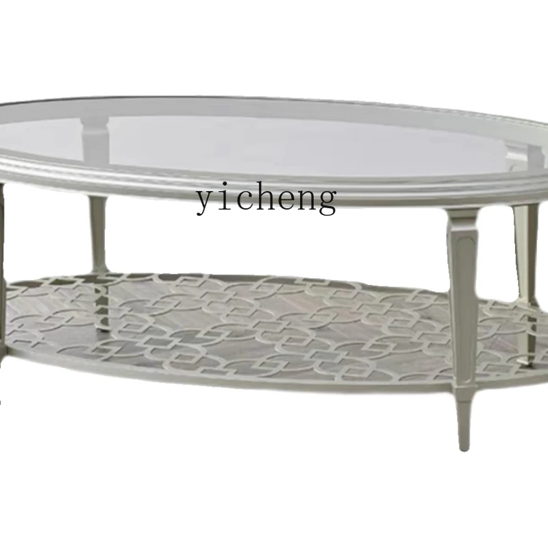 

Xl Oval Solid Wood Tea Table Modern Stainless Steel Hollow Living Room Home Tempered Glass Table