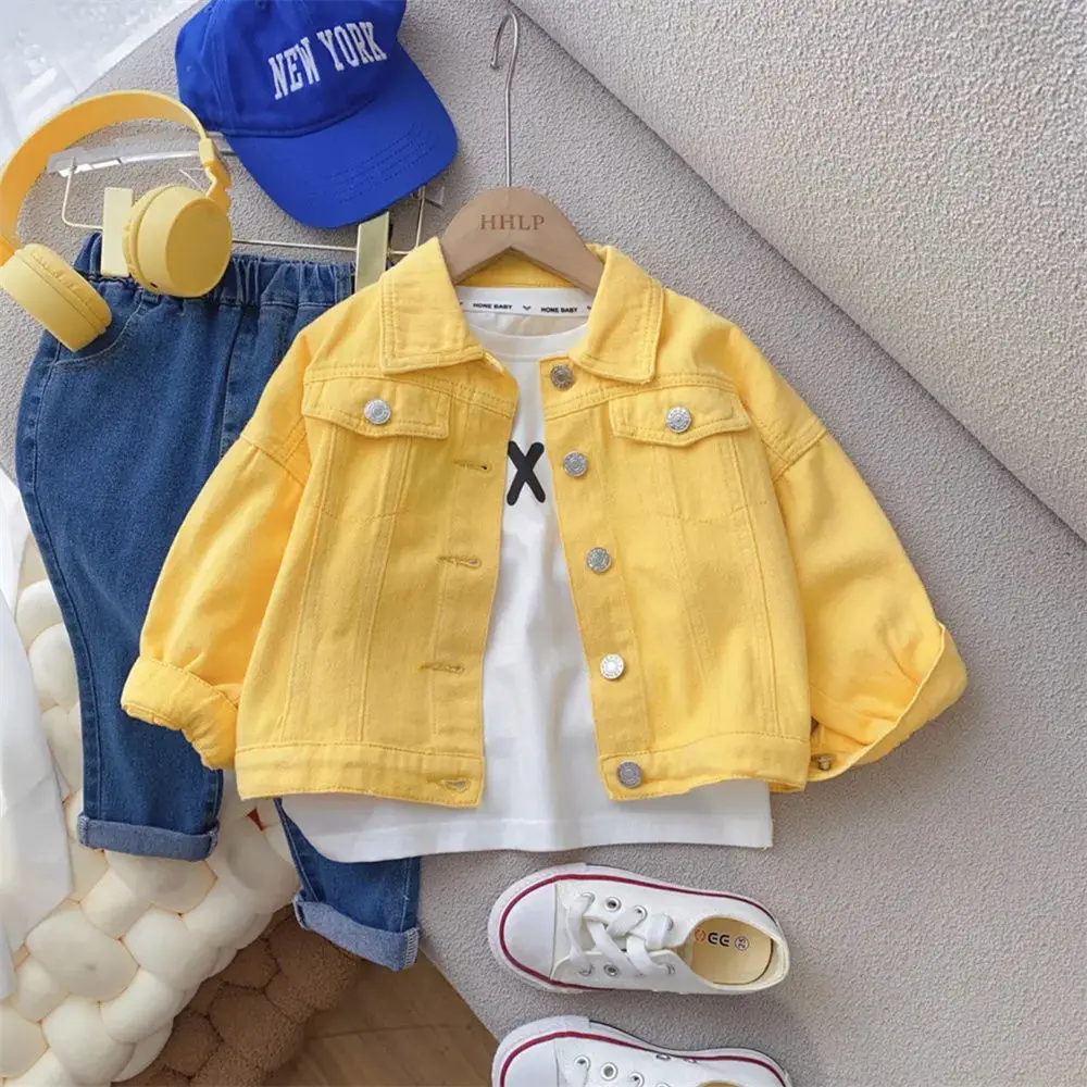 2-7Year Girls Denim jacket 2023 New Children\'s Polo Cartoon Coat Spring and Autumn Top Girls\' Baby Jacket