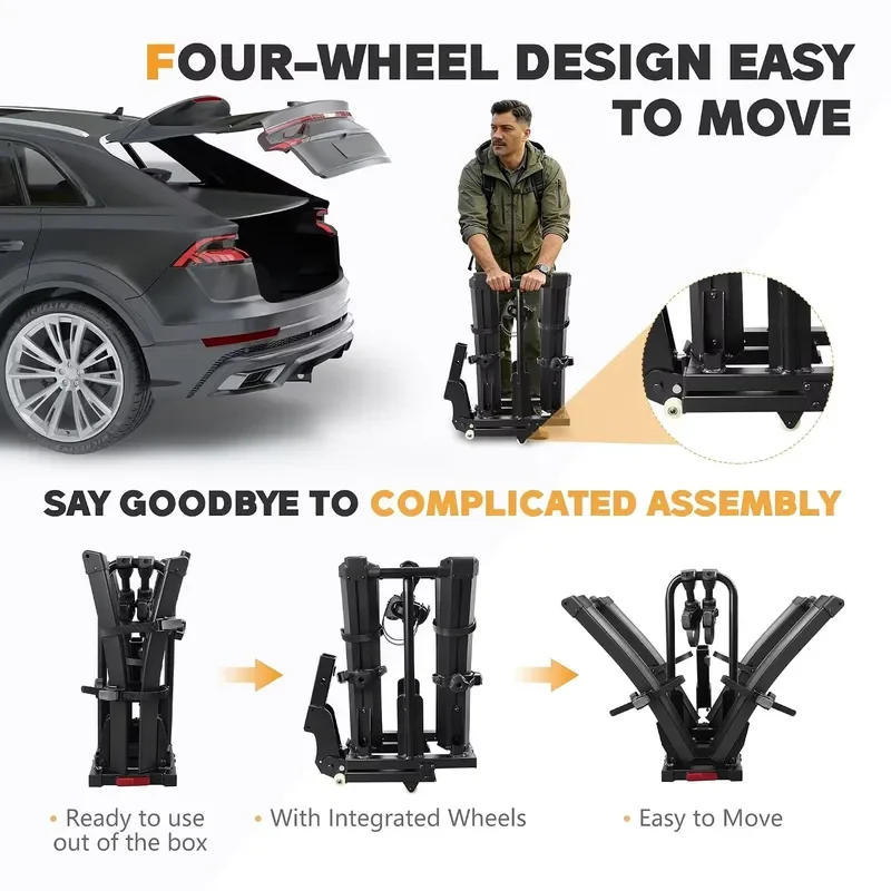 Upgraded E-Bike Rack with Ramp for Heavy 200lbs Capacity Fits 2 E-Bikes for 2 Inch Receiver Up to 5 Inch Tire