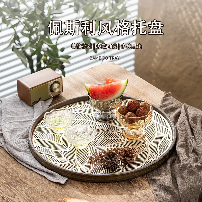 Premium Durable Extra Large Sturdy Commercial Rectangular Bamboo Wood Serving Tray for Tea Coffee Cake Snack, Home Use Organizer