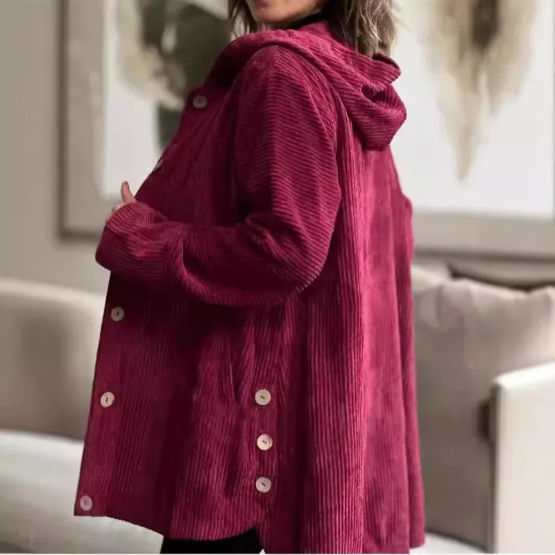 

Loose Fitting Corduroy Jacket for Women, Casual Hooded Jackets, European and American Fashion, Autumn and Winter, New