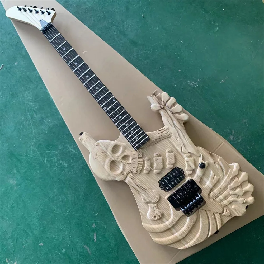 In Stock Electric guitar New Arrival Skull Electric Guitar Nature color High Quality Musical instruments Free shipping